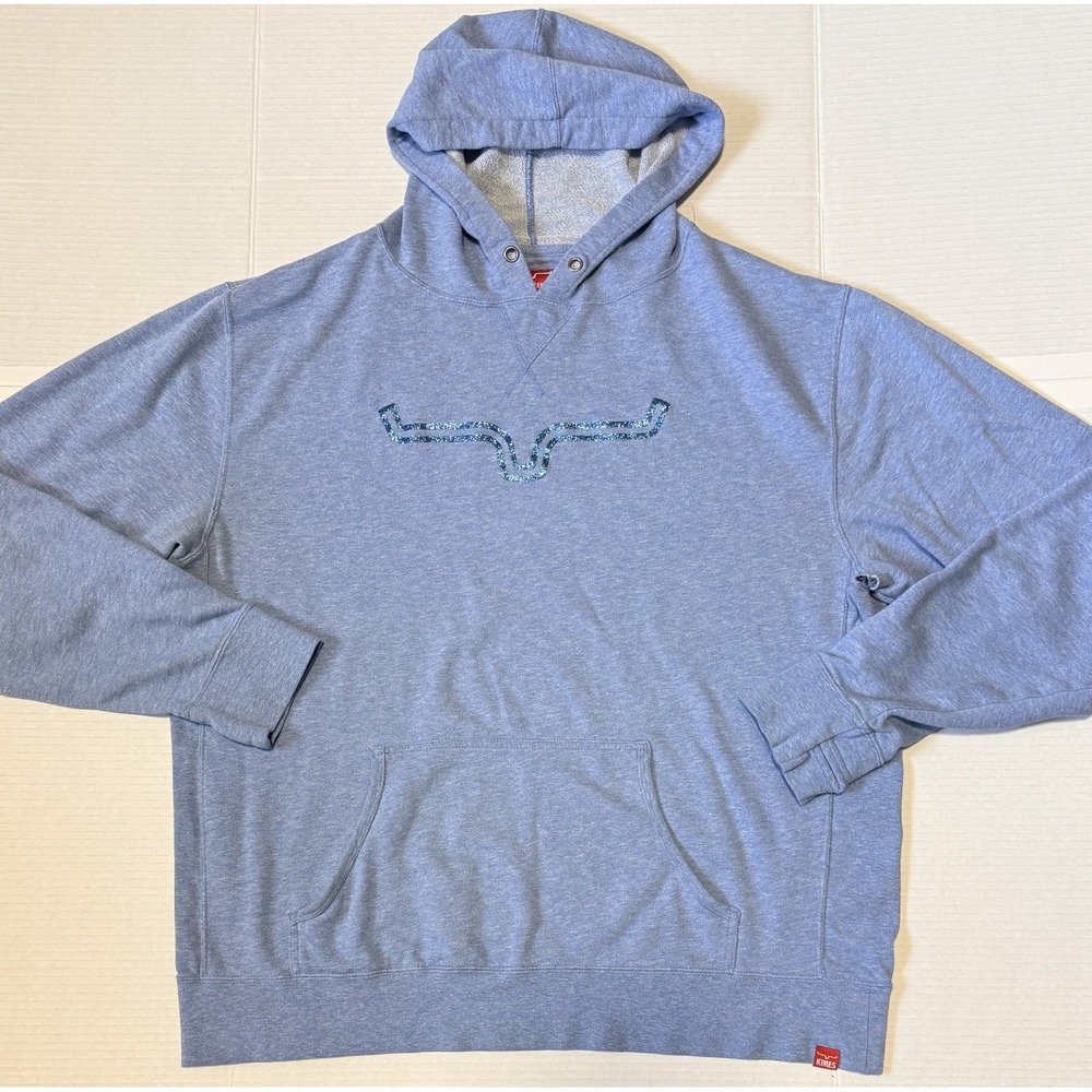 KIMES RANCH - Women's Hoodie - Heathered Blue Glitter Longhorn Logo - XX-Large